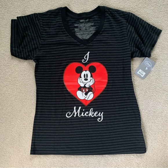 Disney Mickey Mouse Black Striped T-Shirt (Size Medium) - Picture 1 of 6